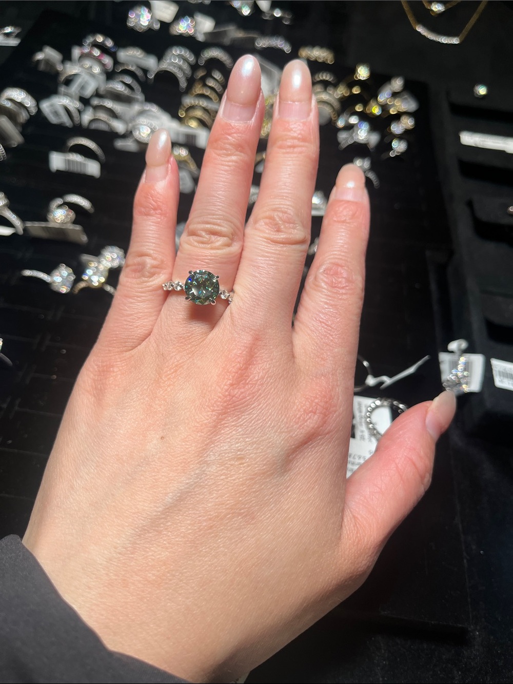 Sterling Silver Green 3ct Moissanite Solitaire Ring - Women Jewelry